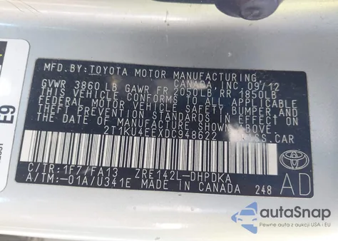 2013 Toyota Matrix L from USA, damaged, VIN 2T1KU4EEXDC948622